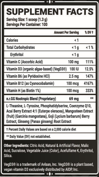 RWBY GG Caffeine Free - 100 Servings View Supplement Facts