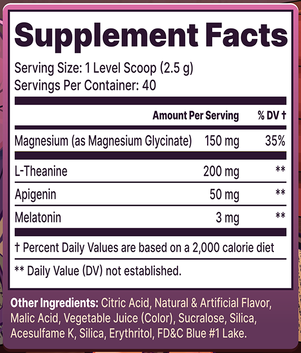 AFK+ (with Melatonin): After Hours - 40 Servings Nutrition Chart