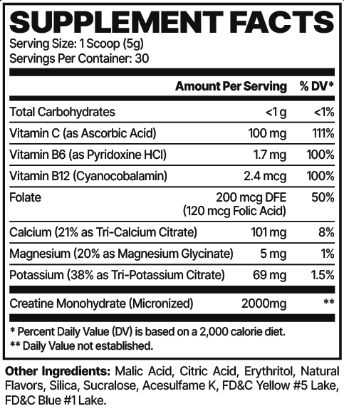 Lemon Lime GAMERAID - 30 Servings Nutrition Chart