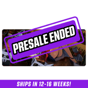 Mouse pad featuring an anime girl with silver hair, blue eyes, and a red bow lying on a bar counter surrounded by bottles.