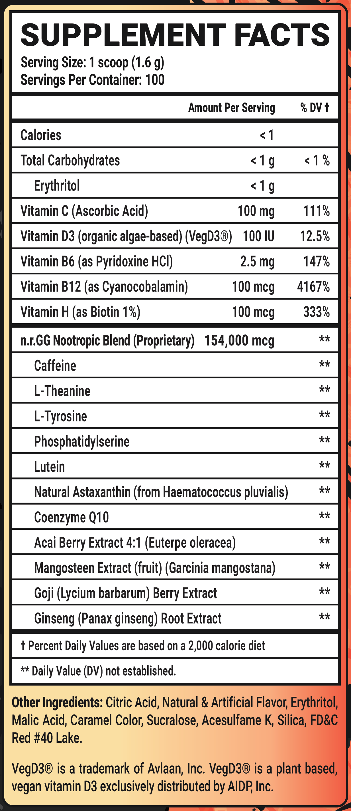 Mama Case's Peach Tea - 100 Servings Nutrition Chart