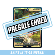 Pixel art card showing a purple-haired cat-eared girl sitting with two small animal companions on a stone ledge.