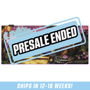 RGB mouse pad with pixel art of a blue-haired character sitting in a colorful garden under pink cherry blossoms.