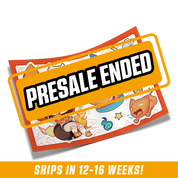 Sticker sheet featuring a chibi character with an orange cat hood and multiple small orange and blue cat-like creatures.