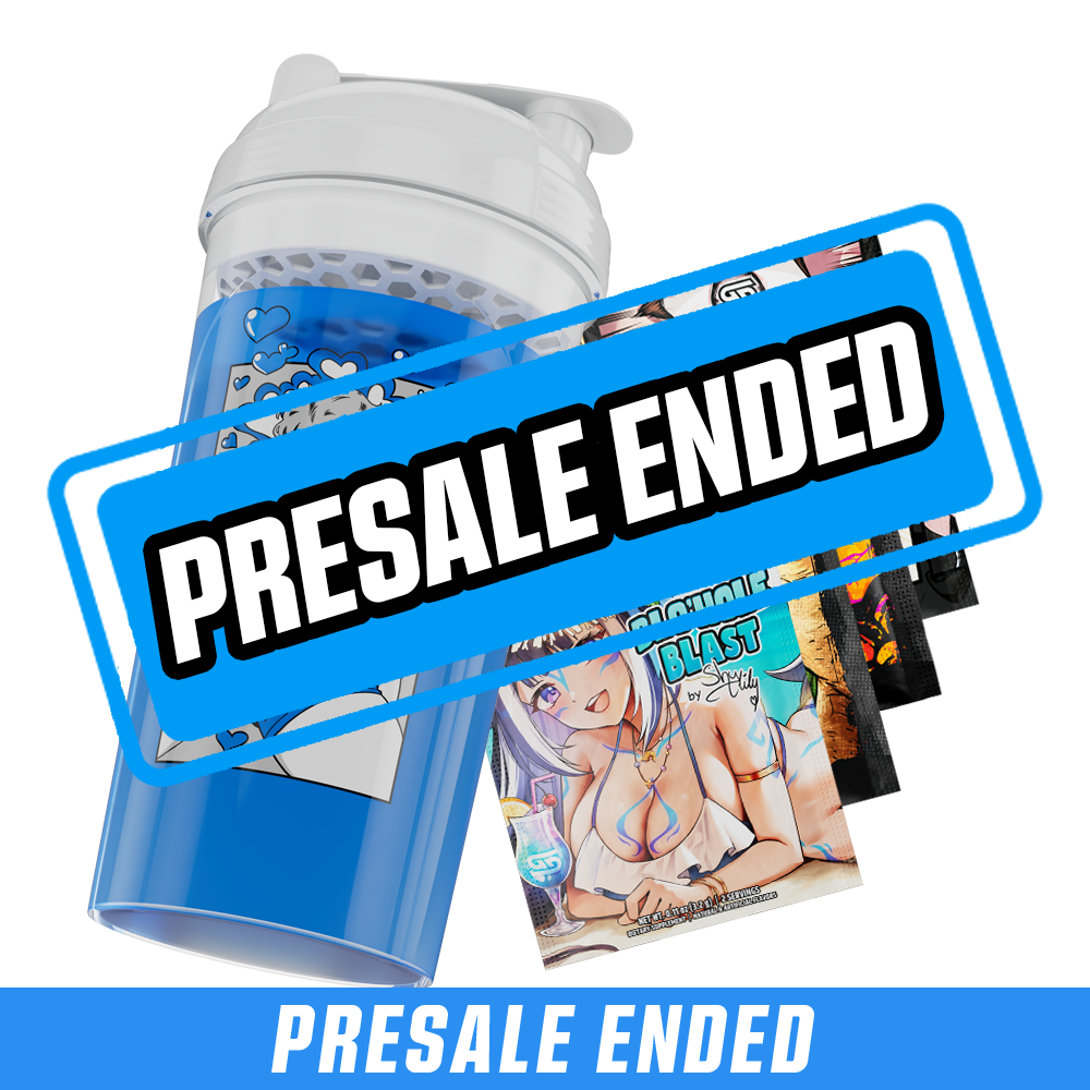 Transparent shaker bottle with white lid and black stylized "GD" logo on the side and honeycomb strainer inside lid