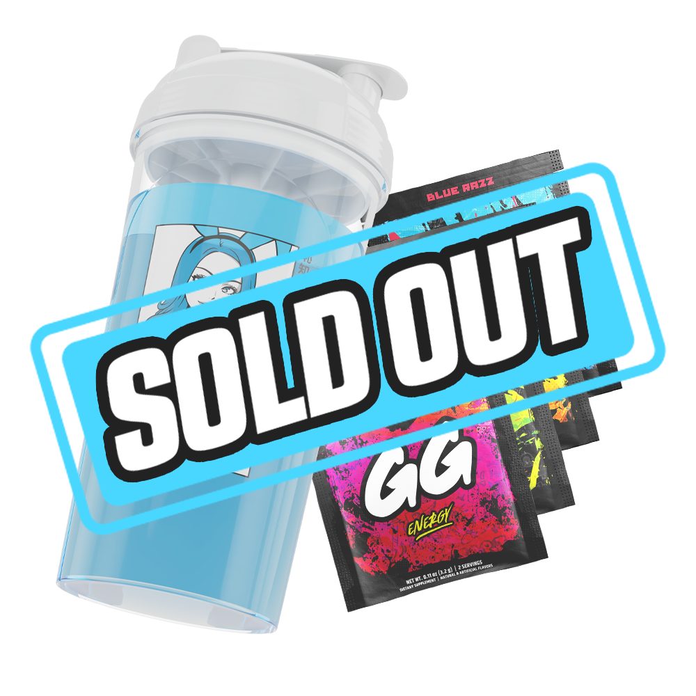 Clear plastic shaker cup with white lid and black stylized "G" logo on the side