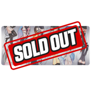 Mouse pad featuring colorful anime girls' thighs in various stockings and footwear on a soft gray background.