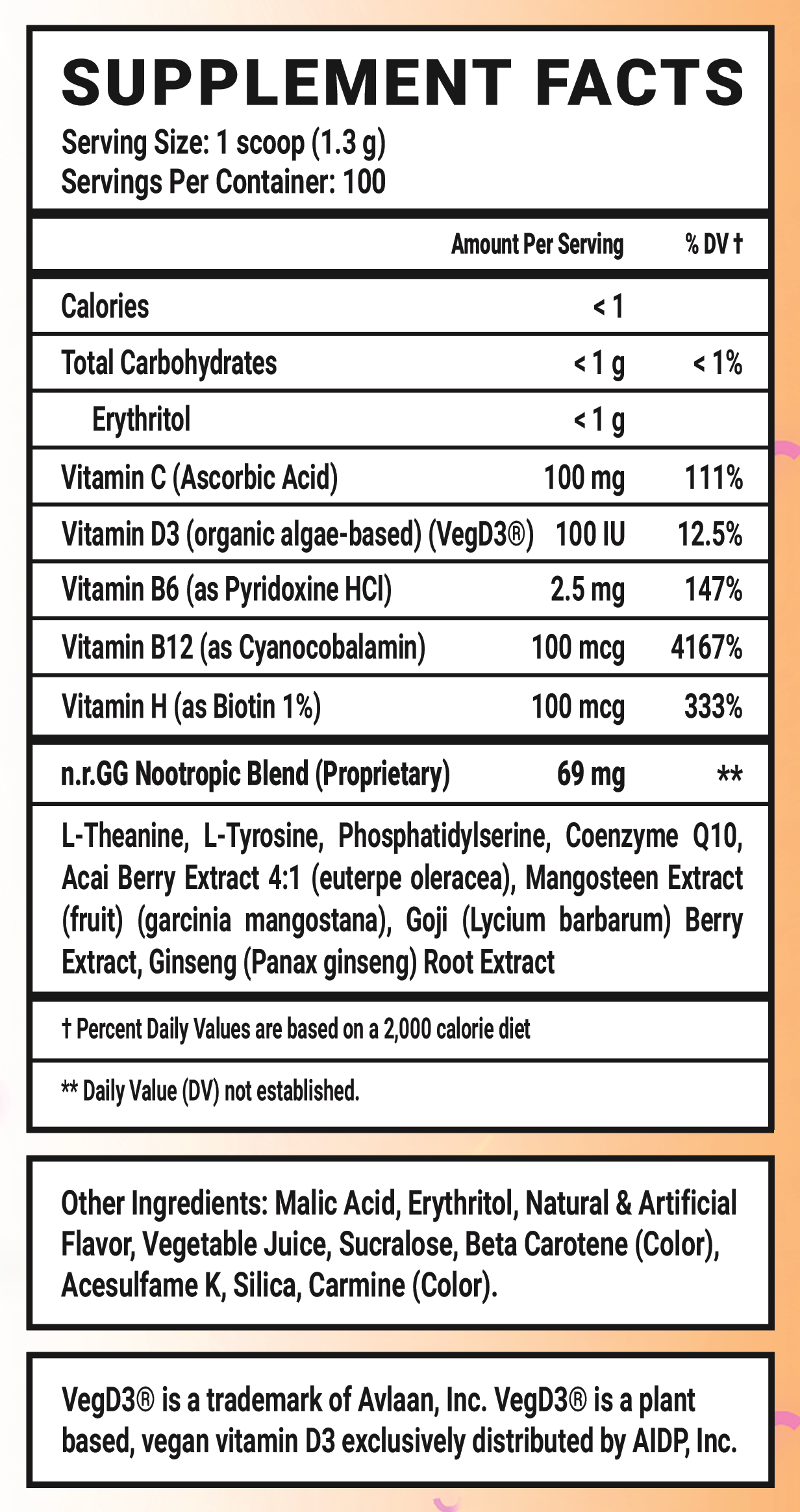 Anime Girl Thigh Caffeine Free - 100 Servings Nutrition Chart