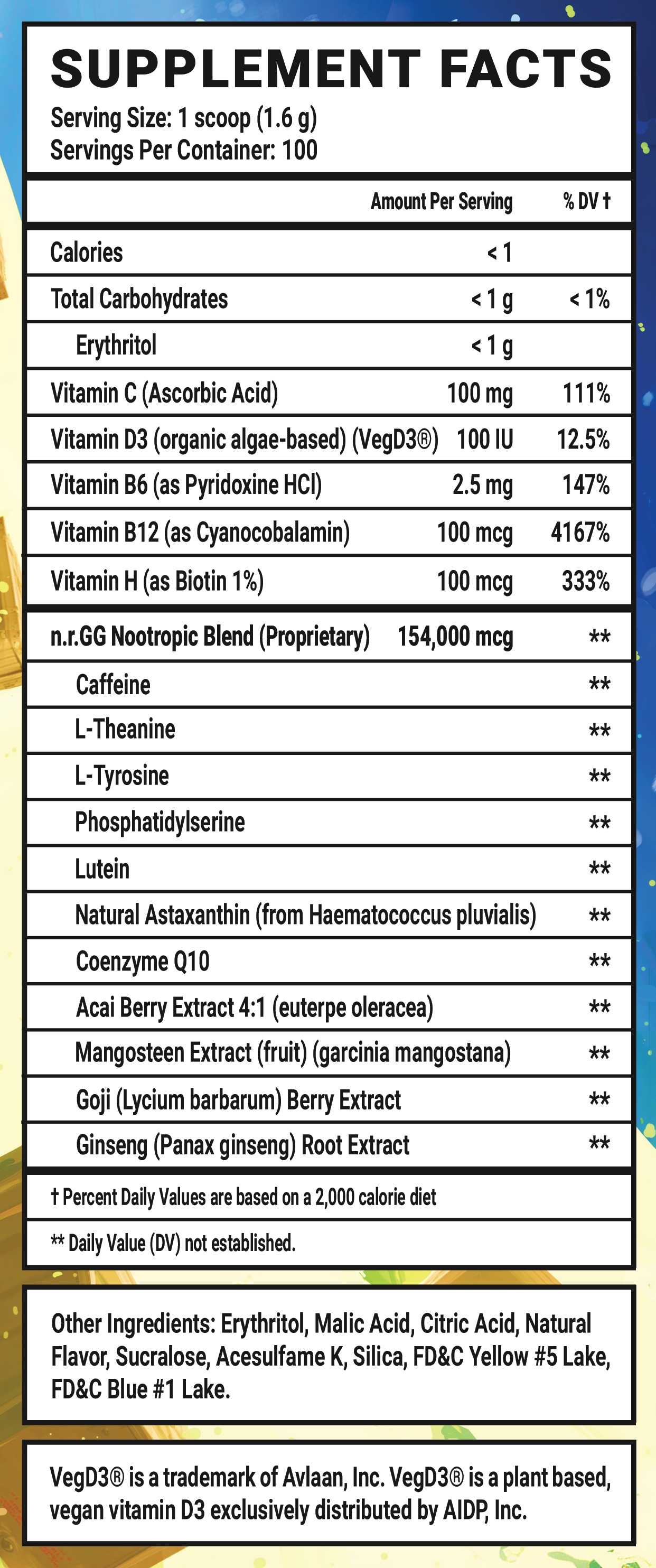 Arctic Cooler - 100 Servings Nutrition Chart
