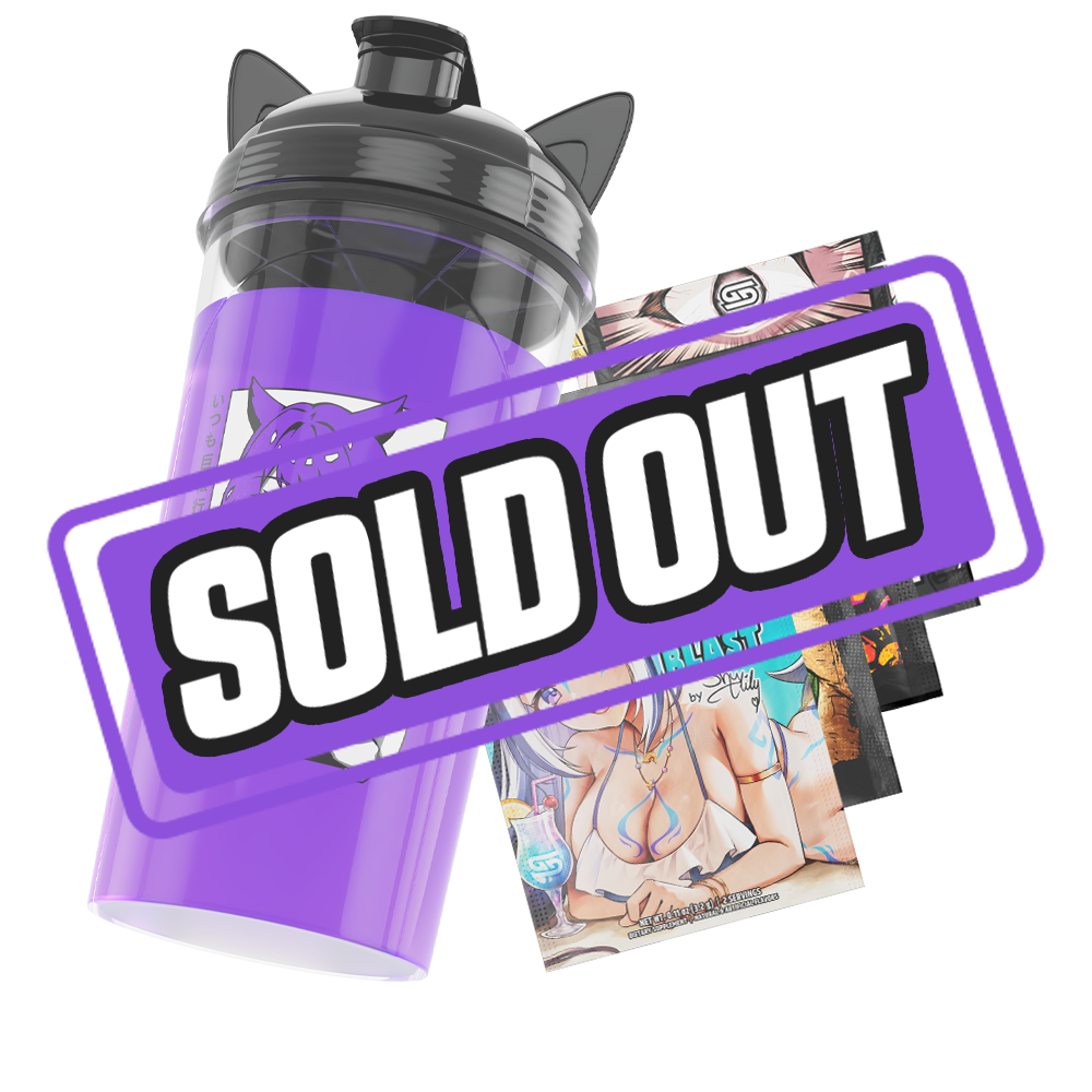 Clear shaker cup with black lid featuring cat ears and a stylized black and white logo on the side.