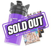 Clear shaker cup with black lid featuring cat ears and a stylized black and white logo on the side.