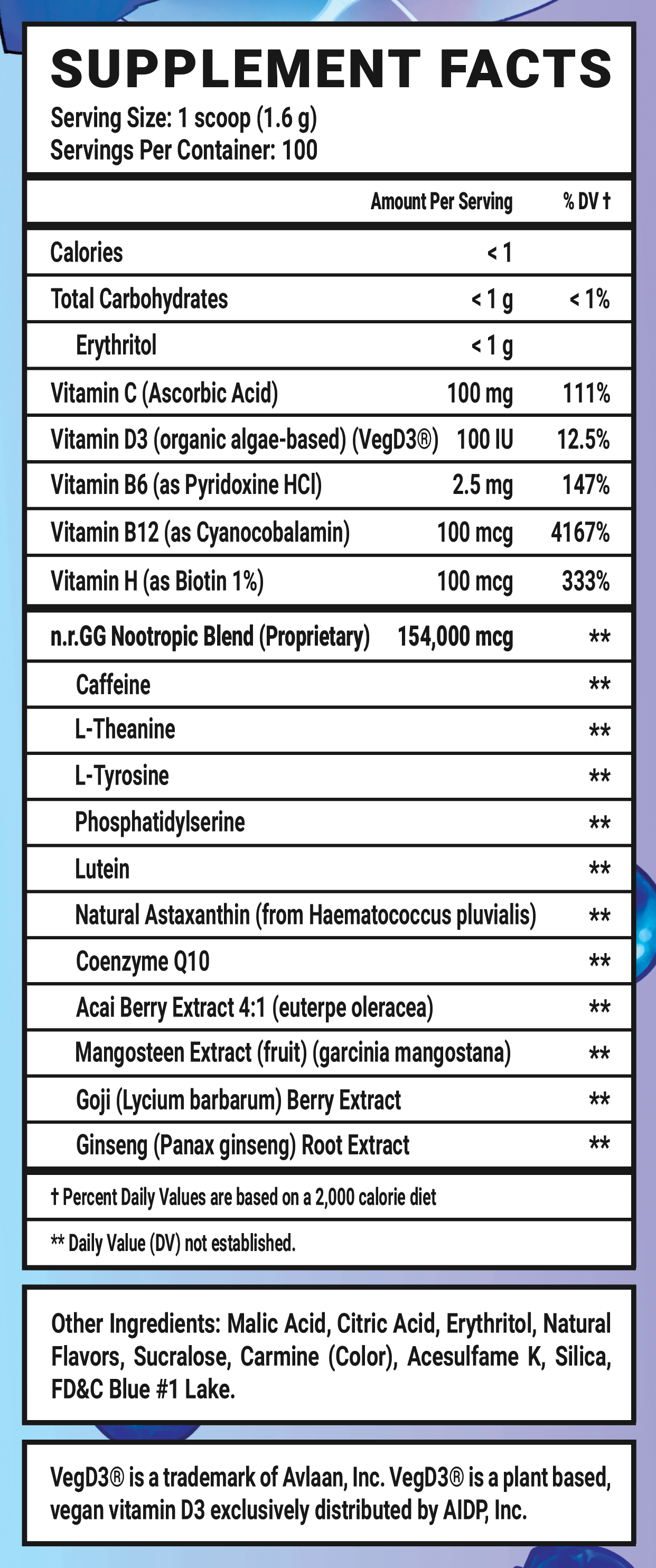 BaoBerry GG by Bao Limited Edition - 100 Servings Nutrition Chart