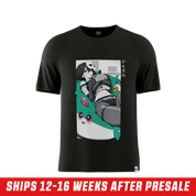 Solid black oversized short-sleeve shirt with a crew neckline shown from the back in 6XL size.