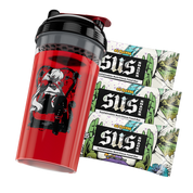 Clear shaker cup with black and white anime vampire girl sitting on a thorny throne and a black lid with red flip cap.