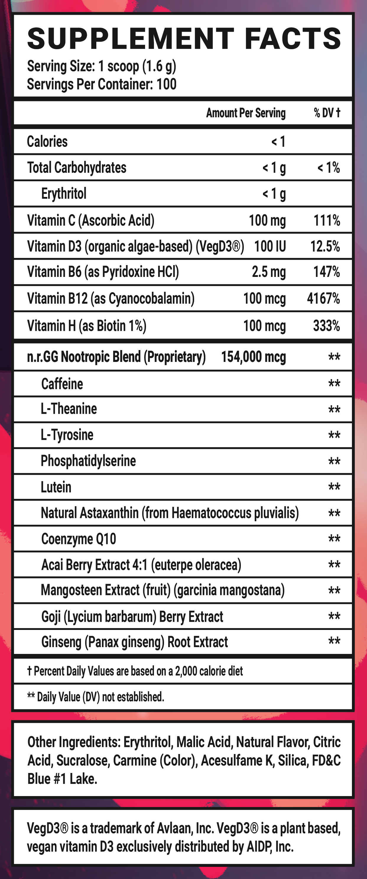 Browser Brew GG by Opera GX - 100 Servings Nutrition Chart