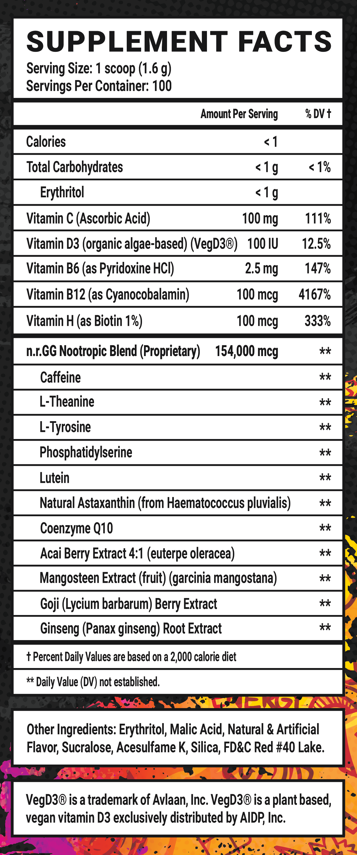 Dragonfruit Punch - 100 Servings Nutrition Chart