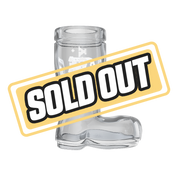 Black boot-shaped shot glass with white "Cowboy Easy" text and star-studded logo on the side.