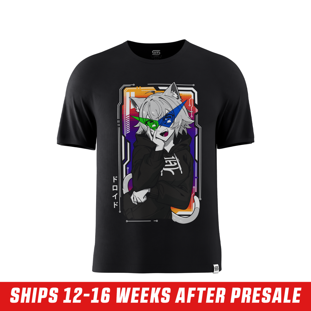 Black short-sleeve t-shirt with a simple crew neck shown from the back in size 6XL.