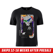 Black short-sleeve t-shirt with a simple crew neck shown from the back in size 6XL.