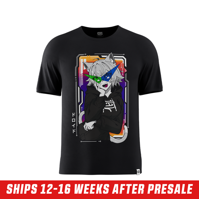 Black short-sleeve t-shirt with a simple crew neck shown from the back in size 6XL.