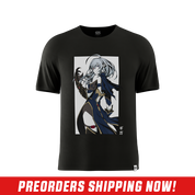 Solid black short-sleeve shirt in 6XL size with a plain back and crew neckline.