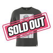 Black shirt with a stylized anime woman holding guns, wearing a helmet and pink gear, with Japanese text on the side.