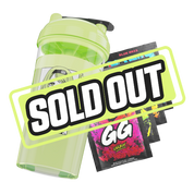 Clear shaker bottle with a lime green lid and a bold black stylized "GD" logo on the side.