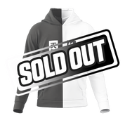 Black and white split hoodie with anime-style Heaven and Hell characters and matching text on the back in 6XL size.