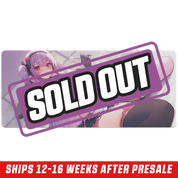 Mouse pad featuring anime-style character with long lavender hair, black gloves, and pink-accented maid outfit reclining.