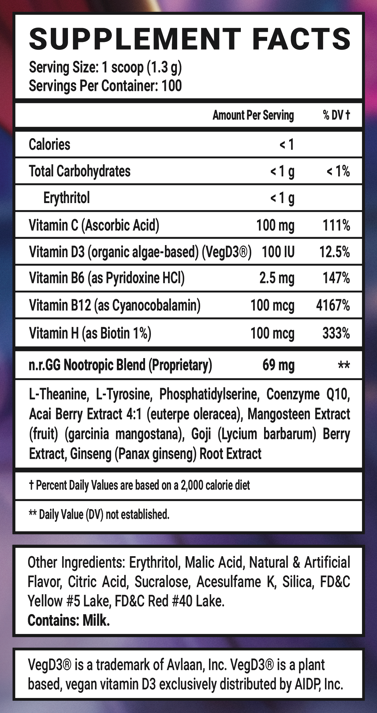 Incel Tears Caffeine Free - 100 Servings Nutrition Chart