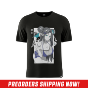 Plain black short-sleeve crew neck shirt shown from the back in size 6XL.