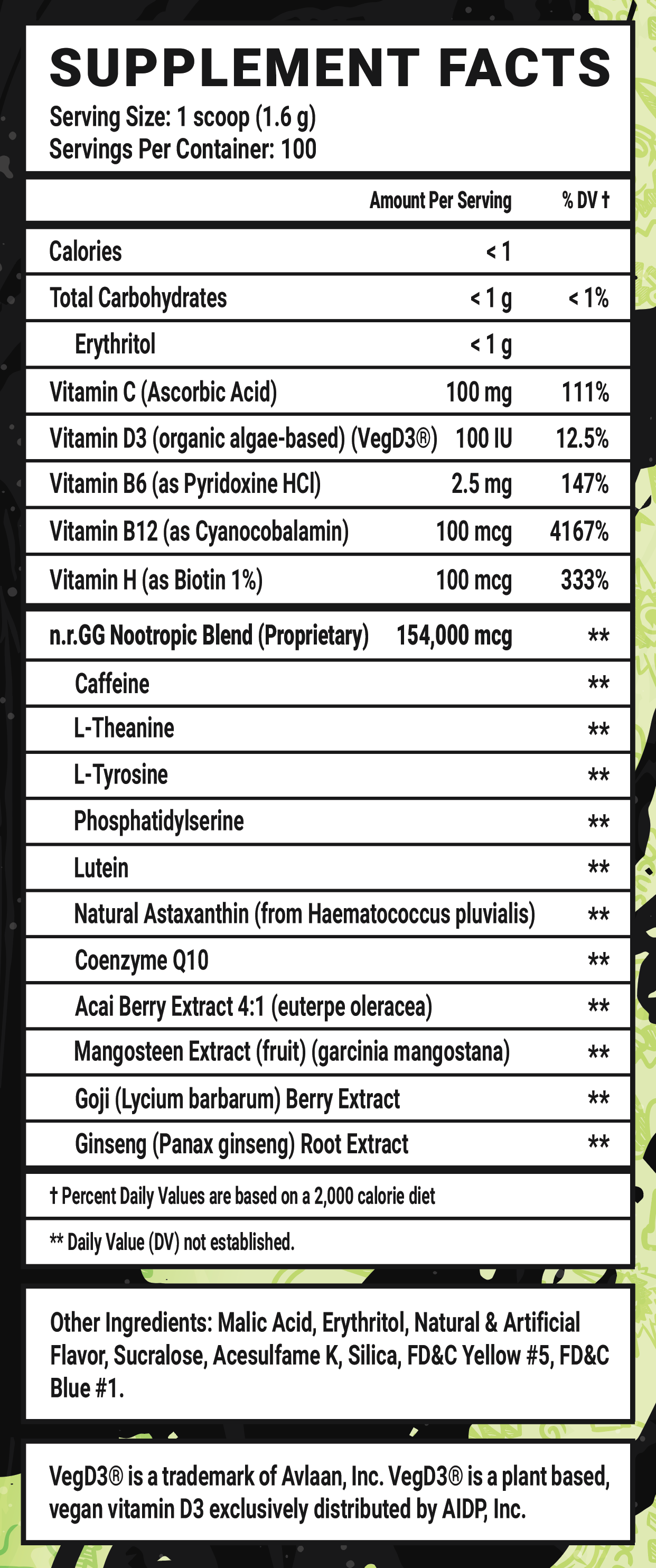 Lemon Limeade - 100 Servings Nutrition Chart