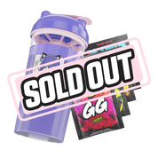 Clear shaker cup with purple lid and pink mixing insert, featuring black-and-white anime girl with cat ears and tail.