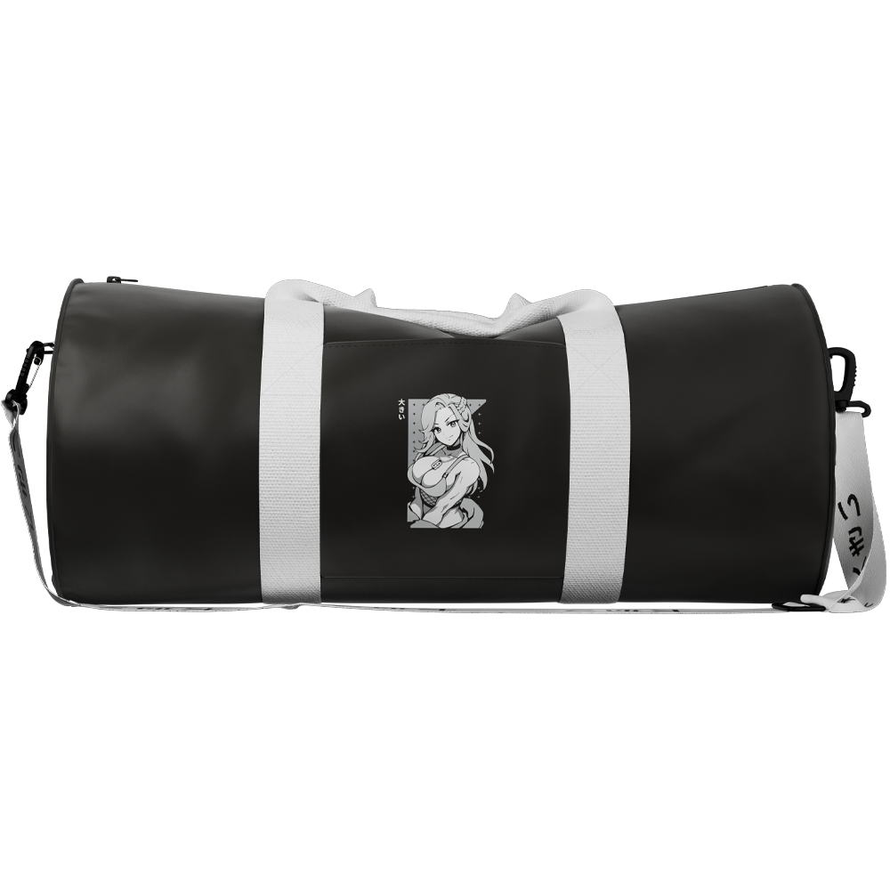 Black gym bag with bold white stylized "Waifu Cups" text printed on the front center.