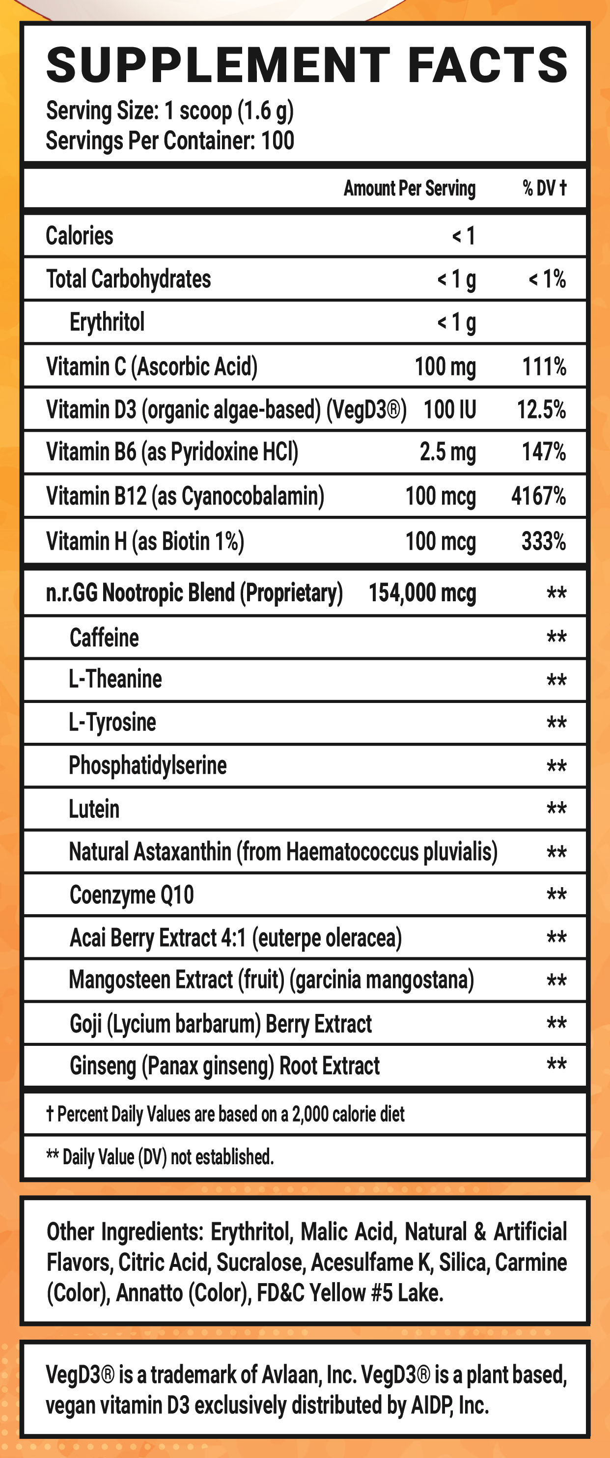 Foxly GG by FoxyReine - 100 Servings Nutrition Chart