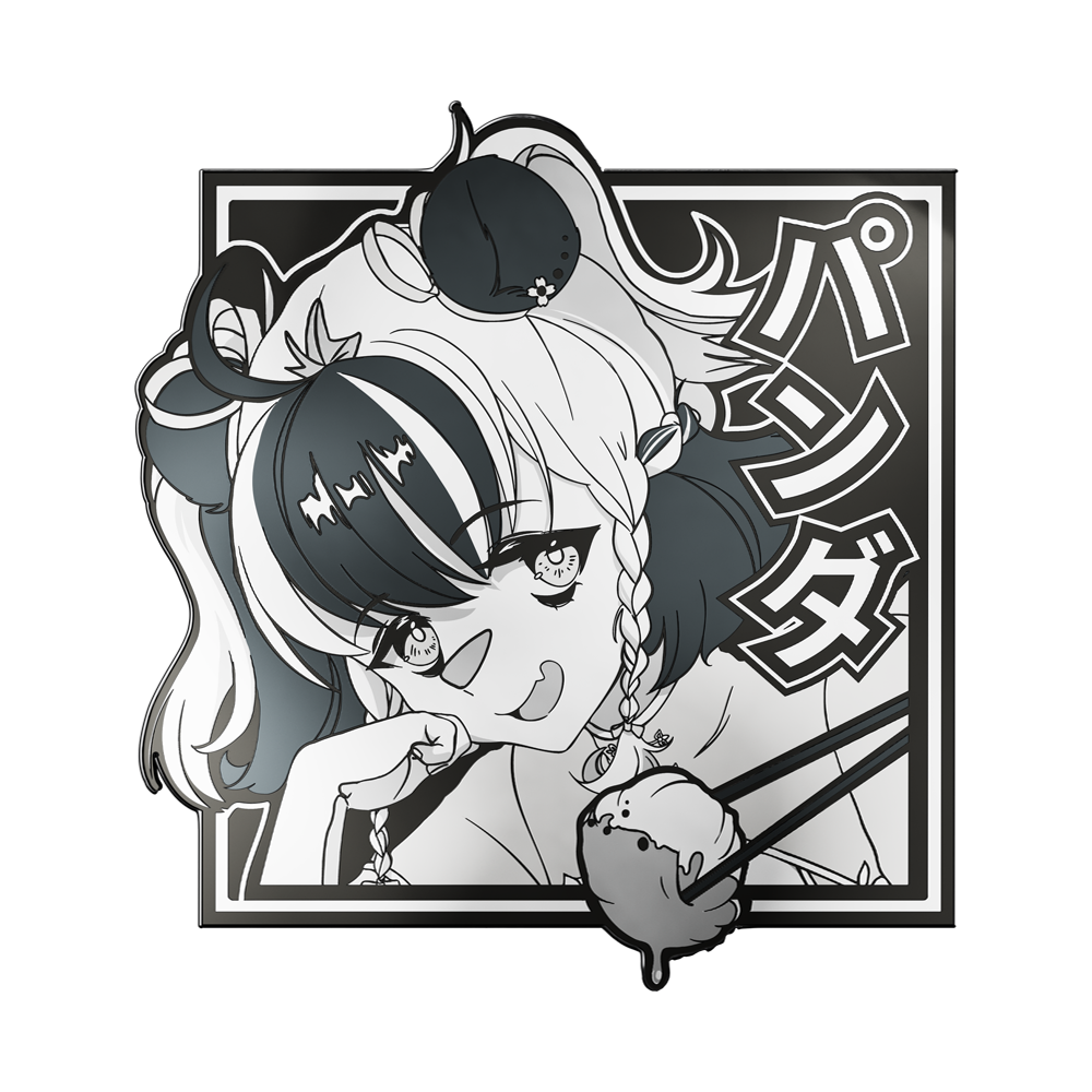 Black and white packaging featuring an anime girl with panda ears and Japanese text on a geometric patterned background.