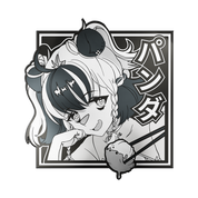 Black and white packaging featuring an anime girl with panda ears and Japanese text on a geometric patterned background.
