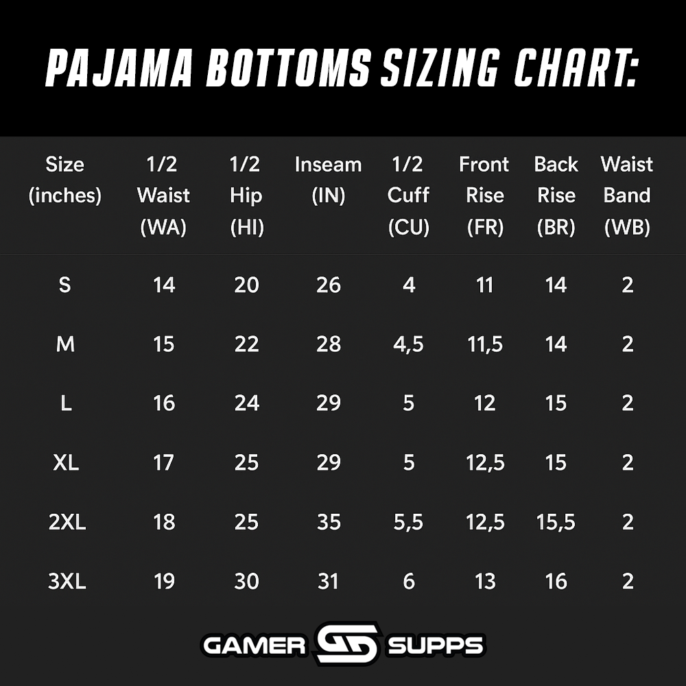 Silvervale: Cozy Pajama Bottoms Size Chart