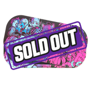 Rectangular tray with vibrant pink and blue anime-style female characters in various poses and expressions.