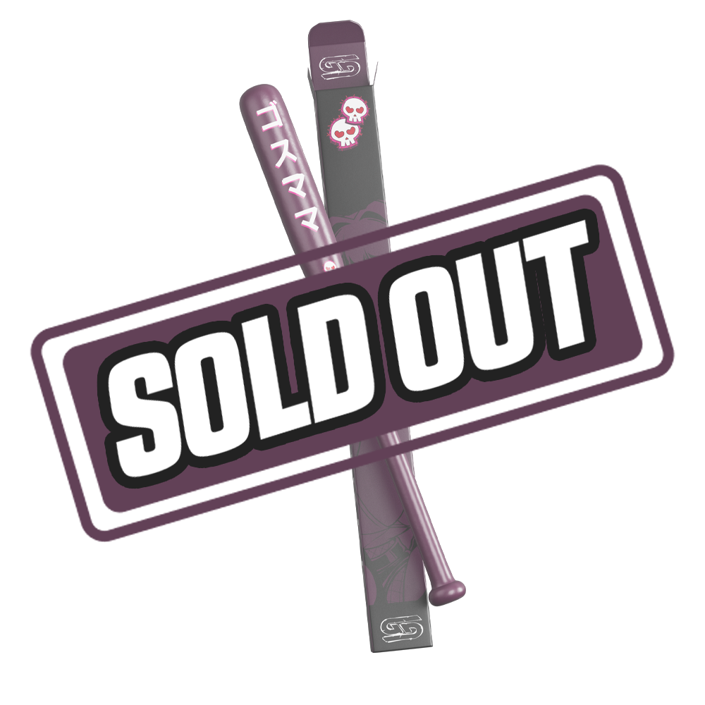 Dark purple baseball bat with bold white and pink "BONK" and "Waifu Cups" text on the barrel.