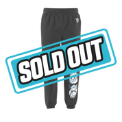 Black fabric sweatpants with white embroidered "Waifu Cups" text in a bold, cursive style.