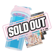 Clear shaker cup with pink and blue lid featuring an anime girl with blue and pink hair and fox ears and tail illustration.