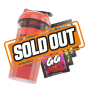 Clear shaker cup with a black and white anime girl print and a bright red lid with a black flip cap.