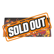 Wide mouse pad featuring anime-style characters with black hair, fiery orange flames, and red accents on a dark background.