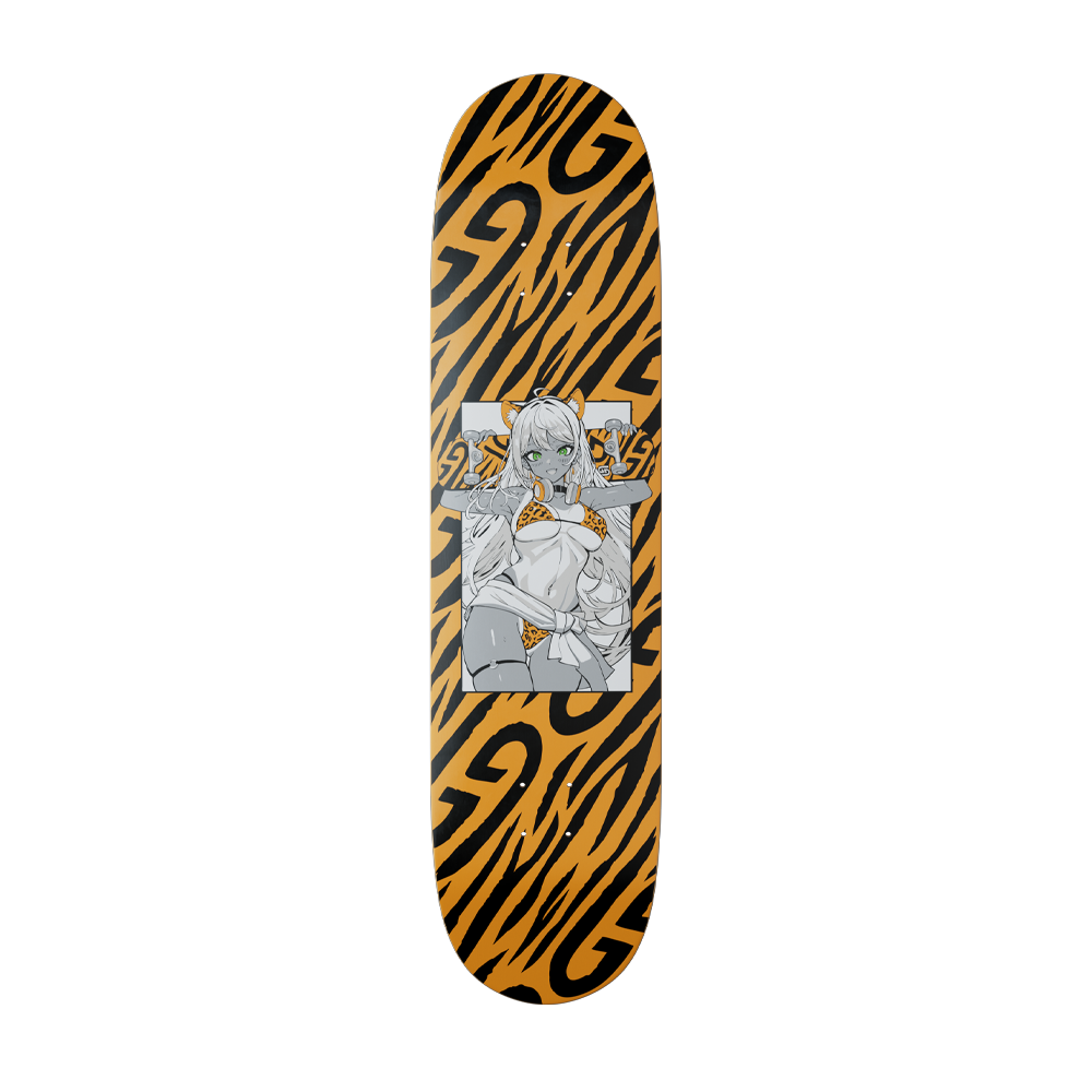 Natural wood grain skateboard deck with a smooth, light brown finish and pre-drilled holes for trucks.