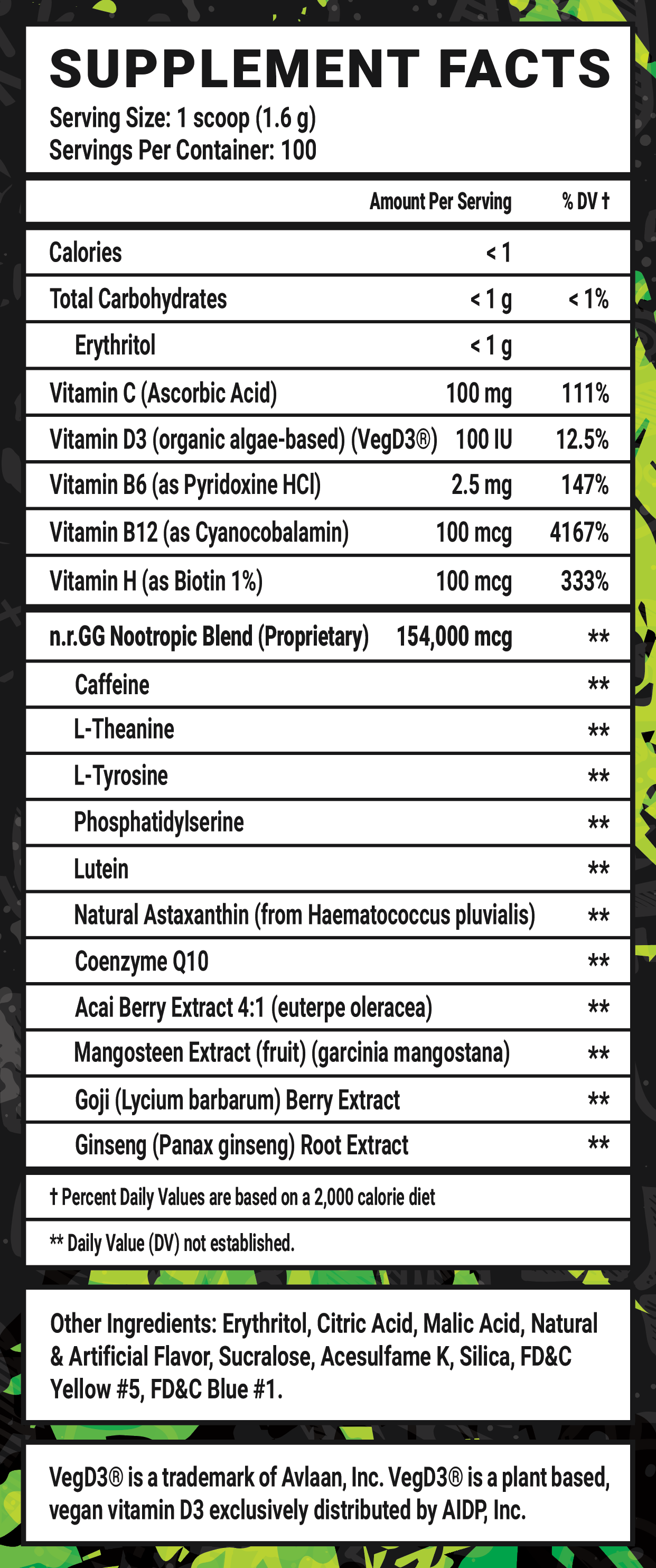 Sour Apple - 100 Servings Nutrition Chart