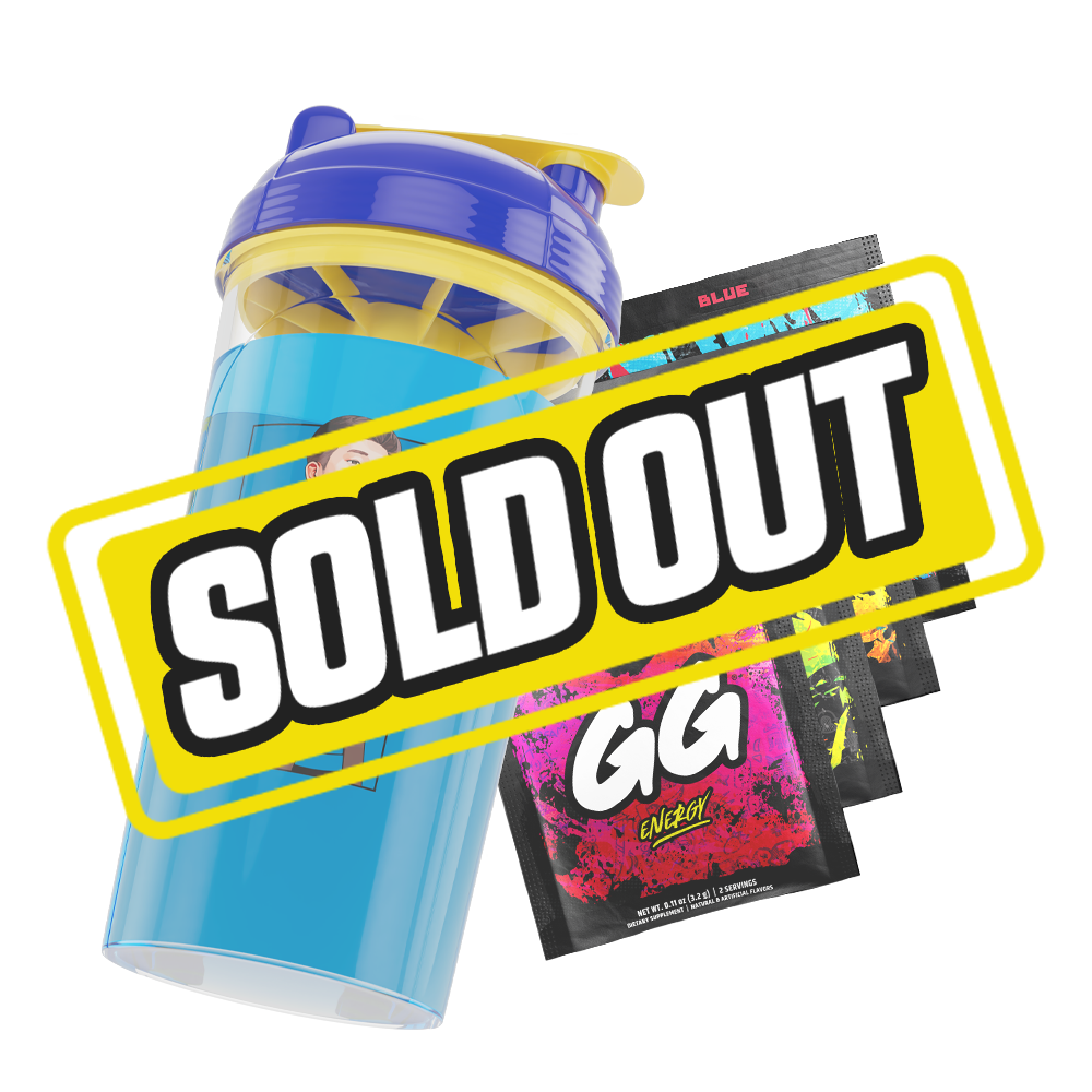 Clear shaker cup with blue and yellow lid featuring a portrait of a man in a beige blazer and white shirt.