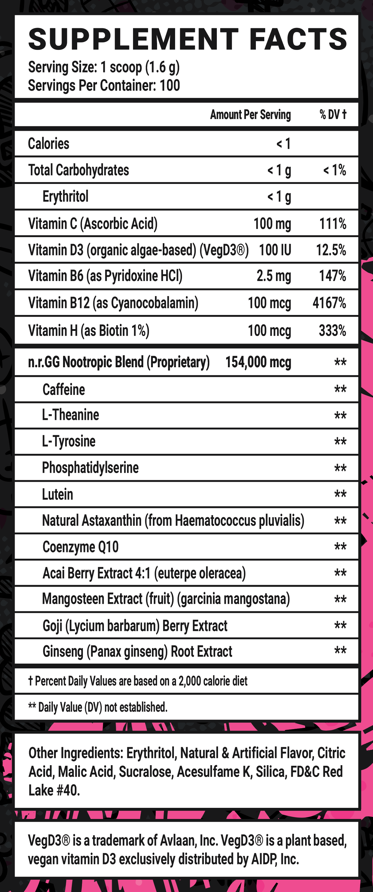Strawberry Lemonade - 100 Servings Nutrition Chart