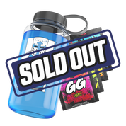 Clear jug with black lid featuring a monochrome knight wearing a varsity jacket and Japanese text on the side.