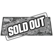 Black and white camo tactical mouse pad featuring an anime girl with various cute doodles on a wooden desk.